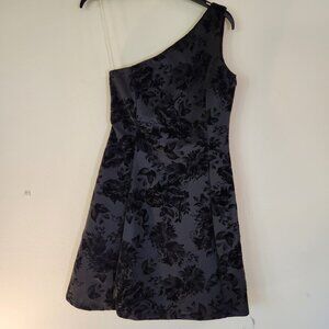 NWT Prosecco One-Shoulder Black Floral Burnout Velvet Mini Dress Size 2